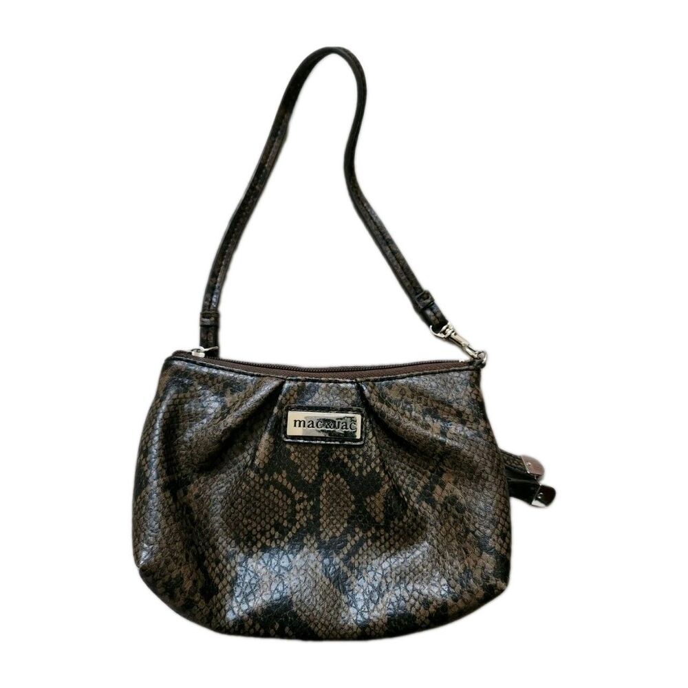 Mac & Jac Brown Snakeskin Faux Leather Mini Shoulder Bag Wristlet Zip Small EUC